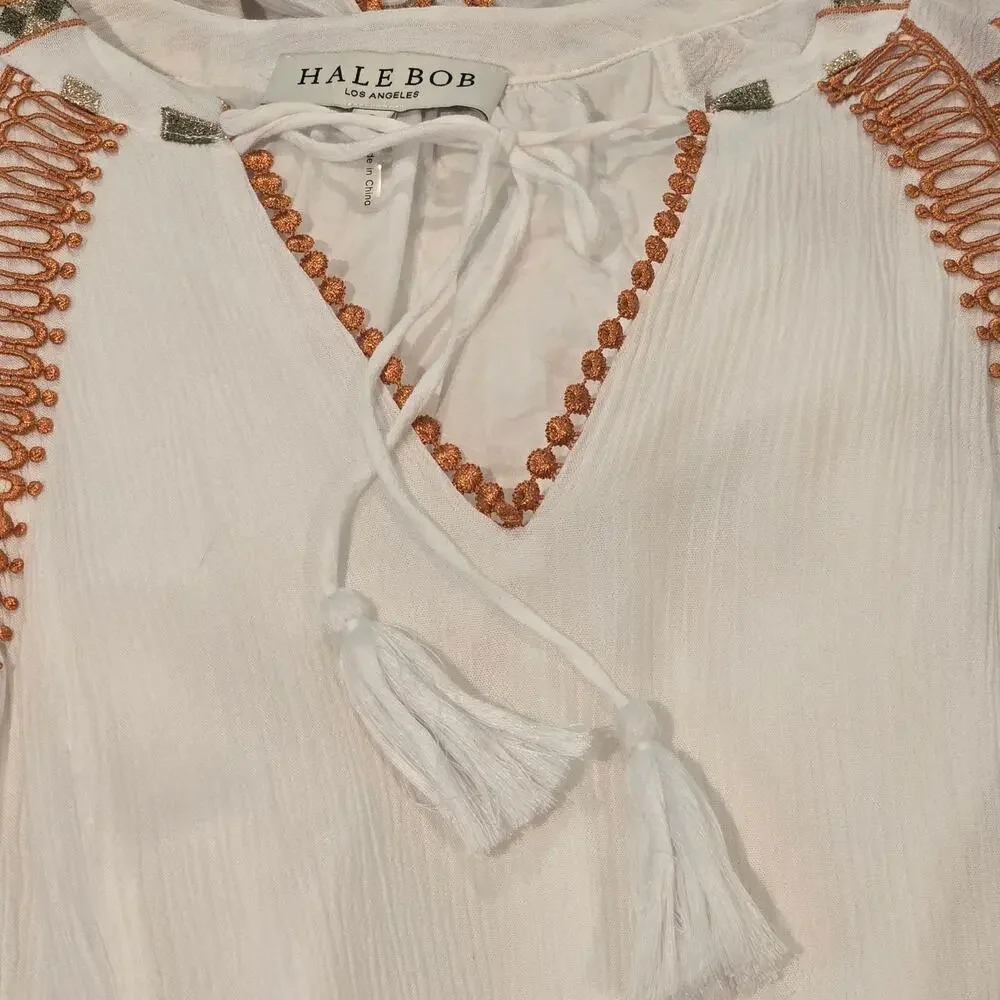 Hale Bob Ravin Embroidered Balloon Sleeve Aztez Tribal Print Mini Dress, Sz S - Picture 7 of 13